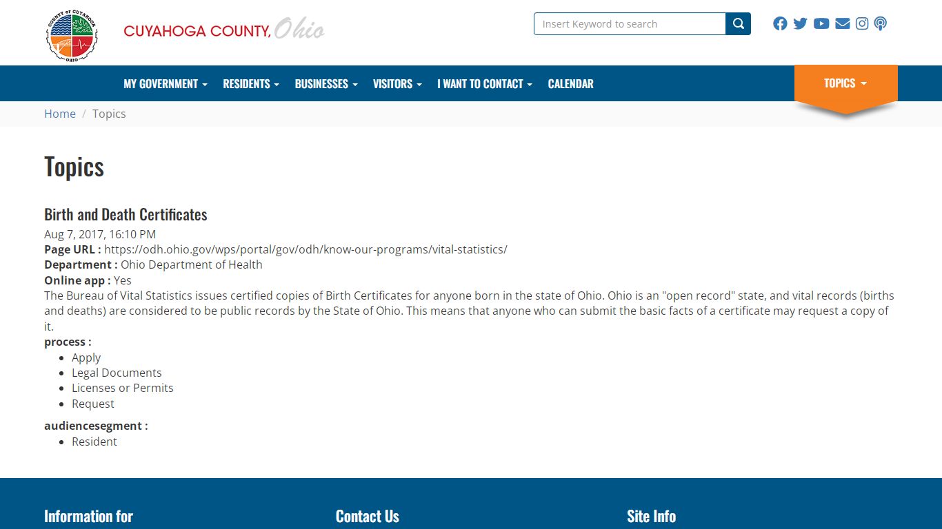 Birth and Death Certificates - Cuyahoga County, Ohio
